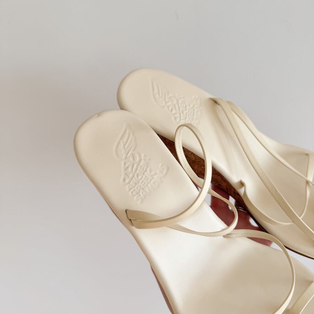 Ancient Greek Sandals Chora Leather Strappy Cork Wedge Sandals Cream 8 NWT - Picture 5 of 9